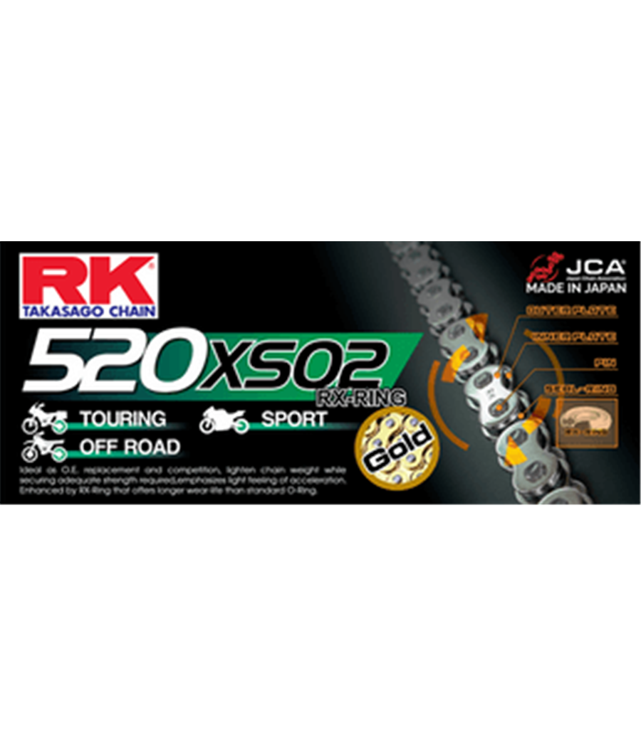 Moto chain RK 520 XSO2 114 links gold