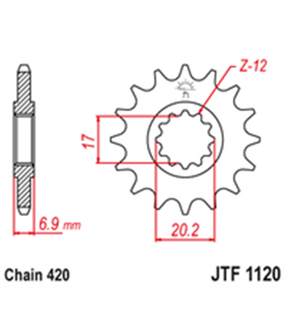 Front sprocket Peugeot 50 XR6 2002 - 2006 12 teeth